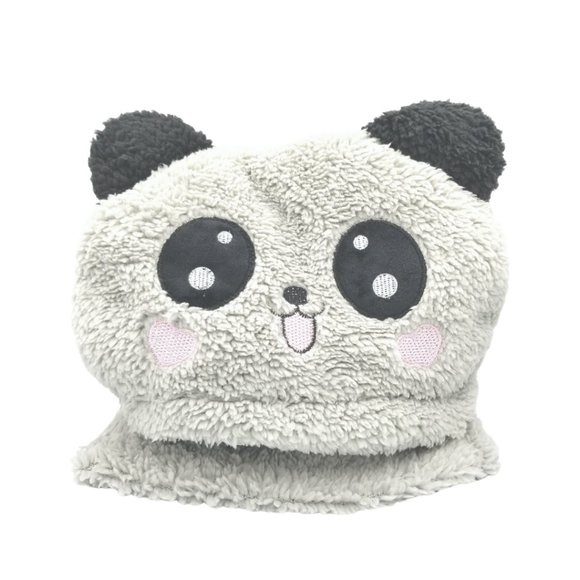 Toddler Winter Hat with Attached Funnel Scarf Embroidered Panda Grey Fleece NWT - Picture 6 of 7